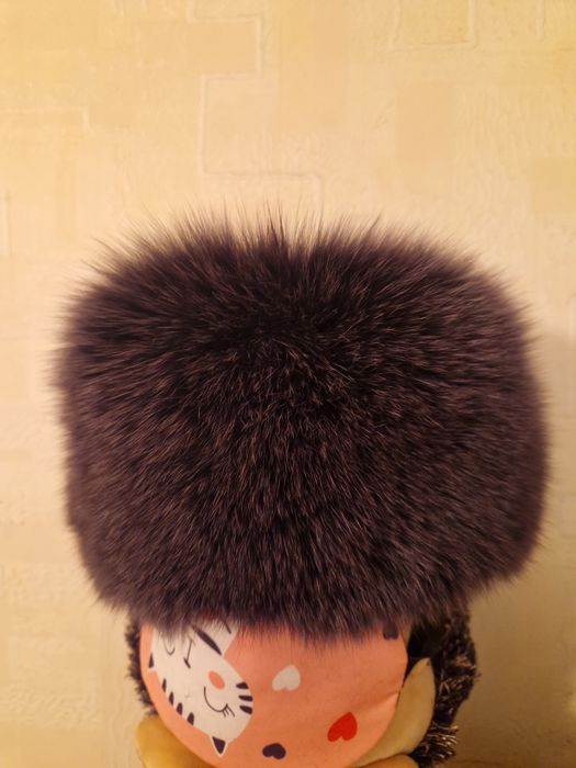 Шапка женская комби мех песца+нат. кожа а