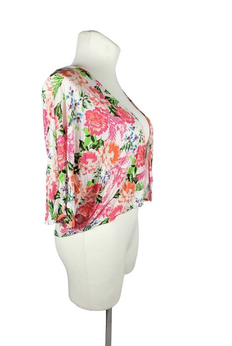 Krótka narzutka wzór kolorowe kwiaty 42,XL Marks&Spencer plus size