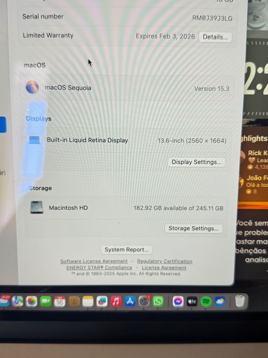 MacBook Air M2 13 polegadas 16GB de memoria unificada SSD de 256GB