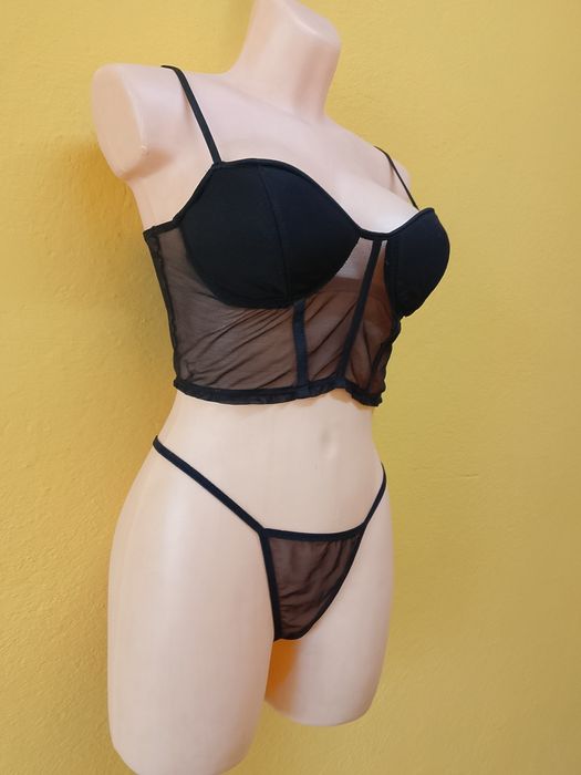 Bielizna czarna koronka s, m