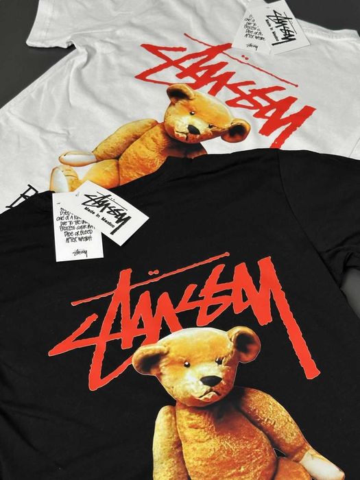 Футболка Stussy Teddy | Черная / Белая | Стусси Тедди Мишка | XS-XXL