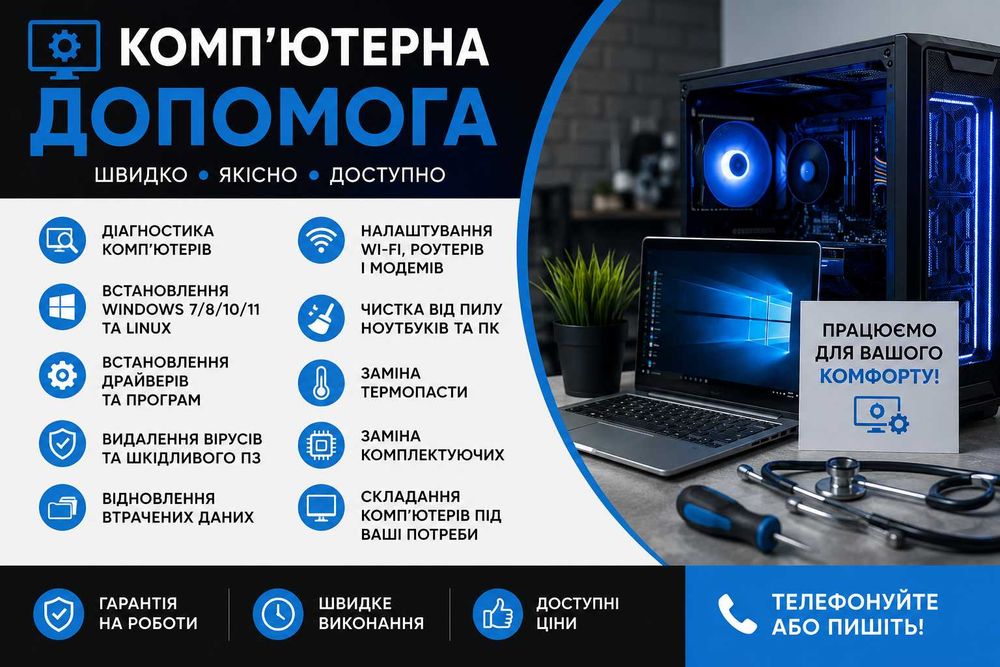 Ремонт комп'ютерів, ноутбуків, обслуговування принтерів