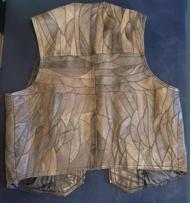 Męska kamizelka skóra naturalna, "Suchy Las", leather wear, patchworkowa