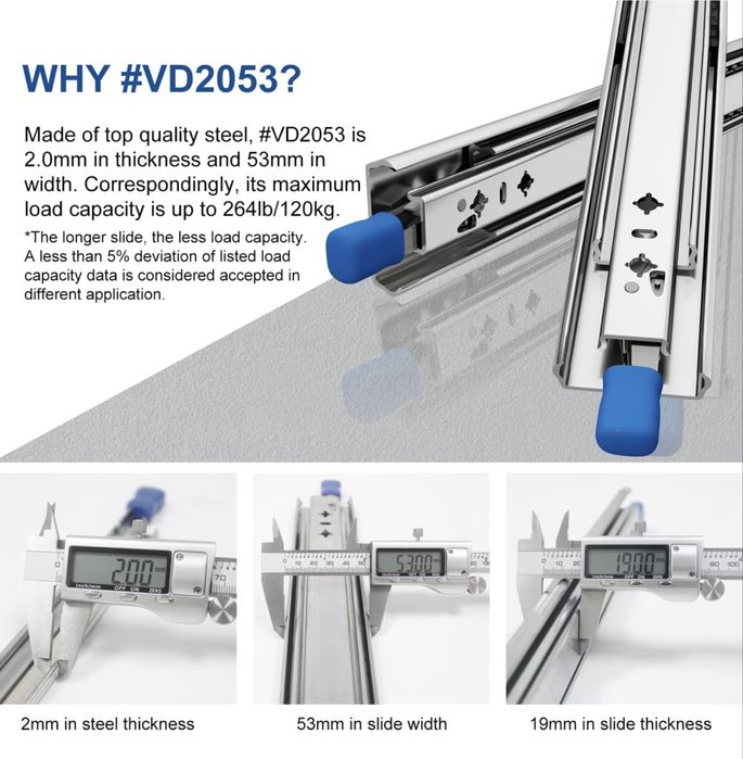 Vadania Guias corrediças calhas para gavetas heavy duty