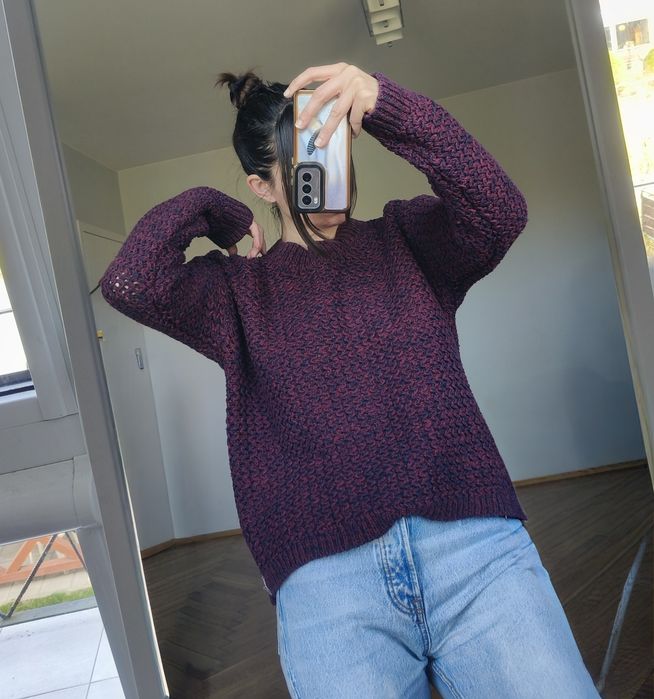 Gruby sweter różowy bawełna h&M S M