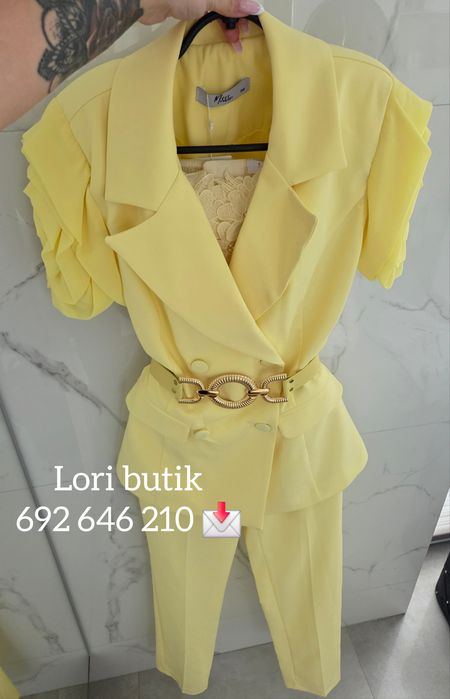 Garnitur kamizelka spodnie pasek marynarka róże glamour