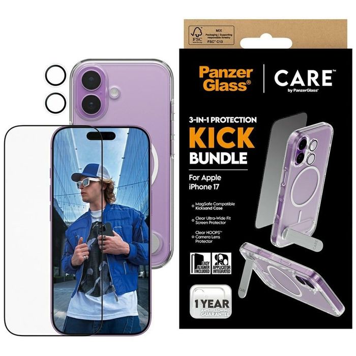 Zestaw ochronny care by panzerglass feature kick 3w1 etui+szkło+lens do iphone 17