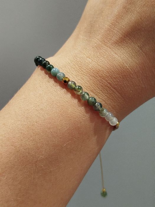 Bransoletka handmade kamienie naturalne Agat Mszysty i Hematyty