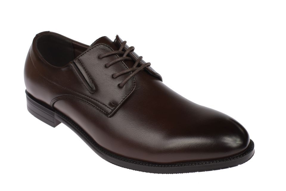 Półbuty męskie eleganckie gładkie P-4-0747 brązowe z gumami rozmiar: 45