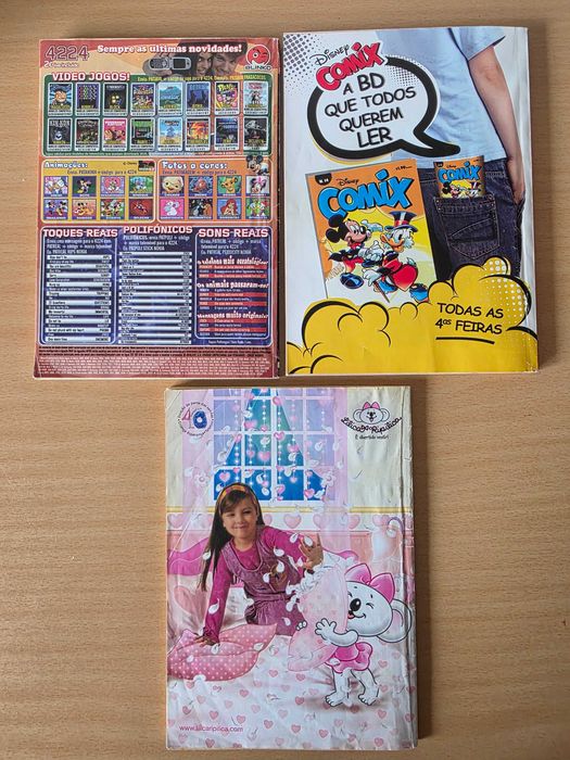 3 revistas de Banda-desenhada: Comix (nº13), da Disney; Tio Patinhas (nº245), da Disney; Mônica (nº215)