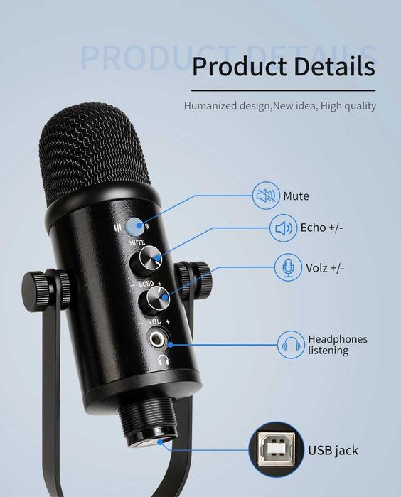 Мікрофон студійний USB, звукова карта, YARMEE.