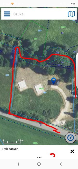 Działka ze stawem,  wiatą i zaczęta budową