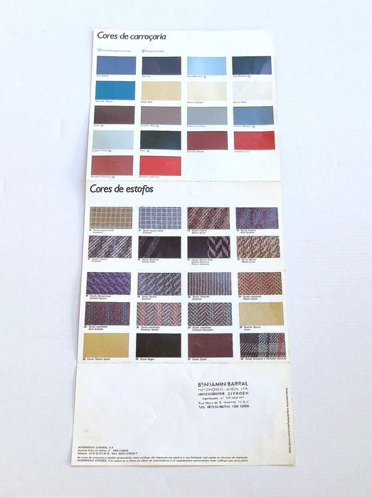 Antigo catálogo cores estofos carroçaria automóvel Citroën 1988