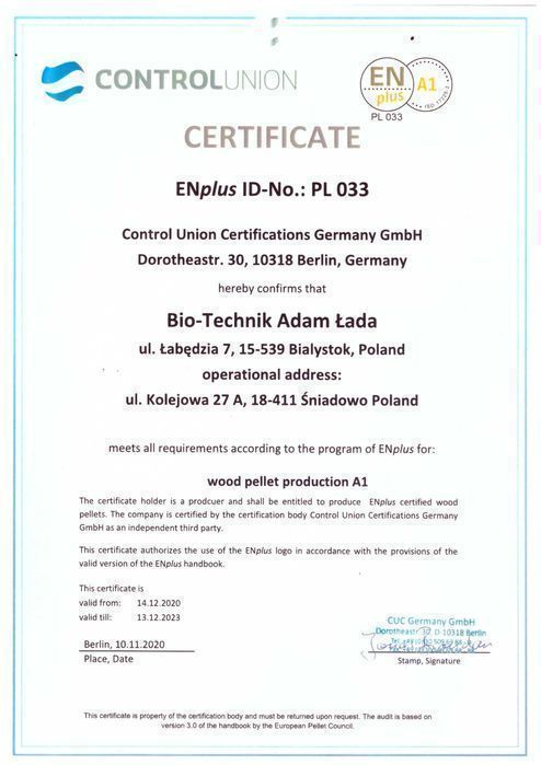 Pellet drzewny certyfikowany ENplus A1 Producent