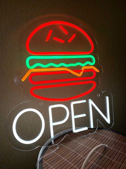 Неонова вивіска бургер, вывеска бургер ,неонові вивіски на замовлення