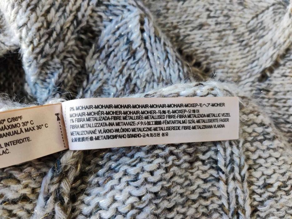 Suéter Pulôver Cinza Cáqui Chunky Tricotado Ouro Mohair Lã Aran M