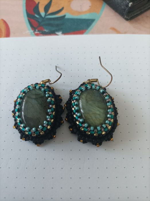 Kolczyki labradoryt czarne beading