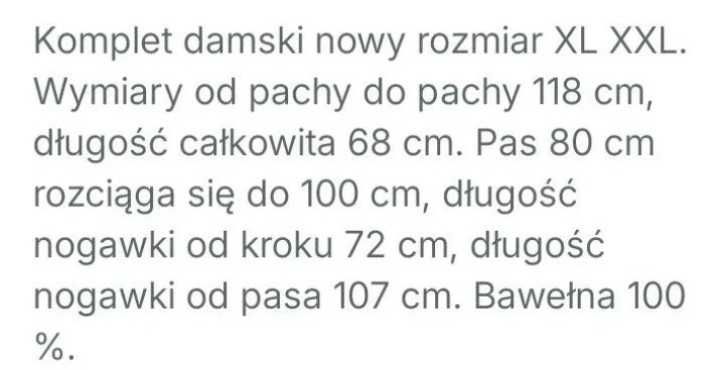 Komplet damski nowy rozmiar XL 100 % Bawełna