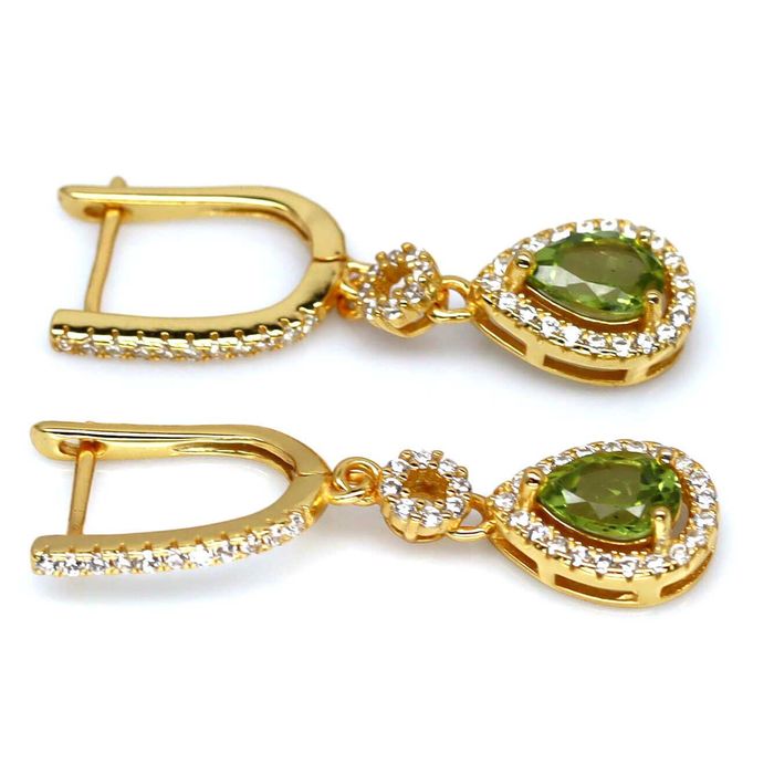 Серебряные серьги с зеленым натуральным перидотом 5х7мм