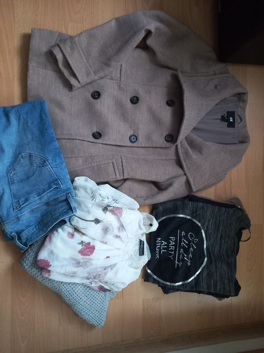 Zestaw Zara paka płaszcz H&M beż bonprix spodnie 38 M Tunika bluza