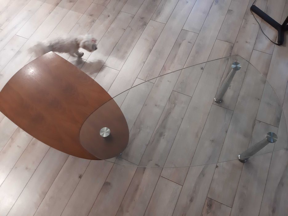 Stolik szklano-drewniany