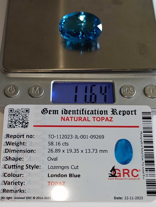 Topaz naturalny 58.16 cts. London Blue