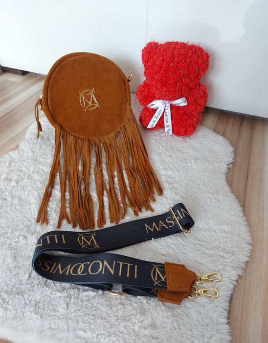 Torebka zamszowa z frędzlami Massimo Contti