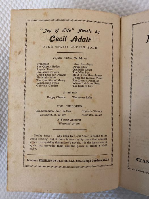 Fire Seeds - Cecil Adair -  1 Edição 1927 Londres - Dedicatória