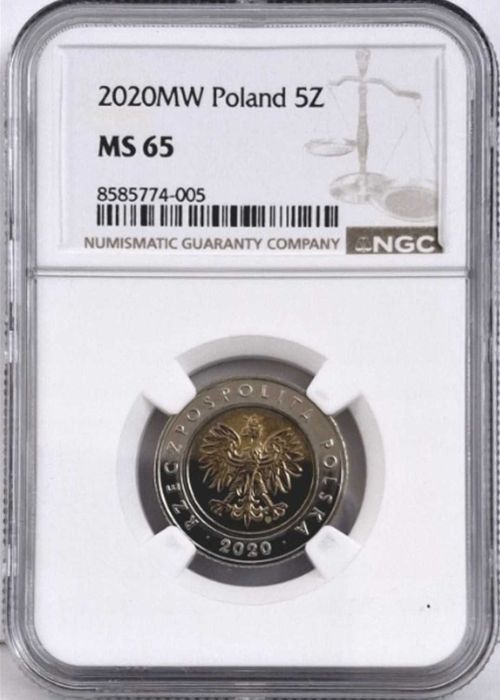 5 złotych 2020 ngc ms65 destrukt unikat
