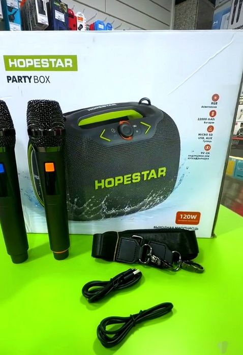Беспроводная Блютуз колонка Hopestar PARTYBOX120Вт с двумя микрофонами