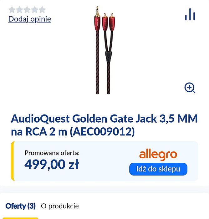 Przewód Audioquest GOLDEN GATE 2 m Jack / RCA