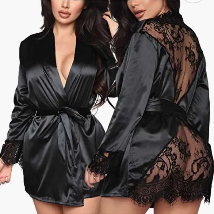 Атласний халат з відкритою спинкою