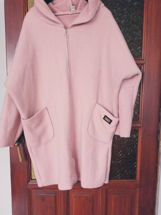 Kardigan XXL rozowy zamek kaptur