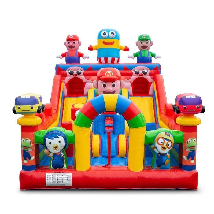 Dmuchaniec SUPER MARIO  Zjeżdżalnia Plac Zabaw Dmuchany Zamek Skakaniec XXL Ogrodowy Dla Dzieci Ze Ścianką Wspinaczkową Dmuchawa