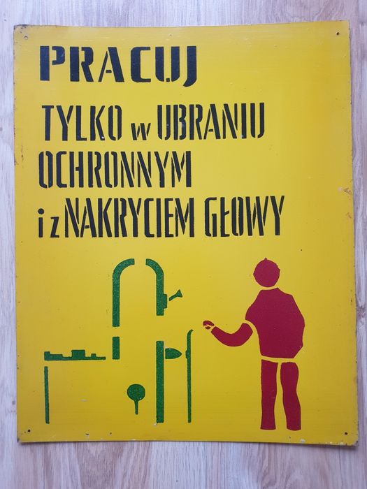 Stara tablica informacyjna PRL, metalowa tablica loft