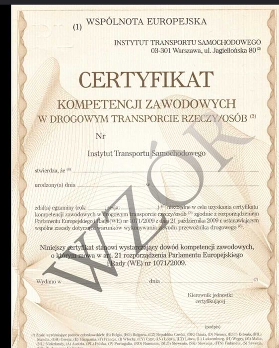 Certyfikat kompetencji zawodowych