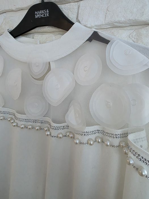 Overchic unikatowa tunika perełki tiul kwiatki 3d plus size 52 54