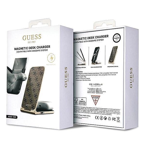 Ładowarka indukcyjna Guess 4G Pattern MagSafe składana 2w1/15W - brązo