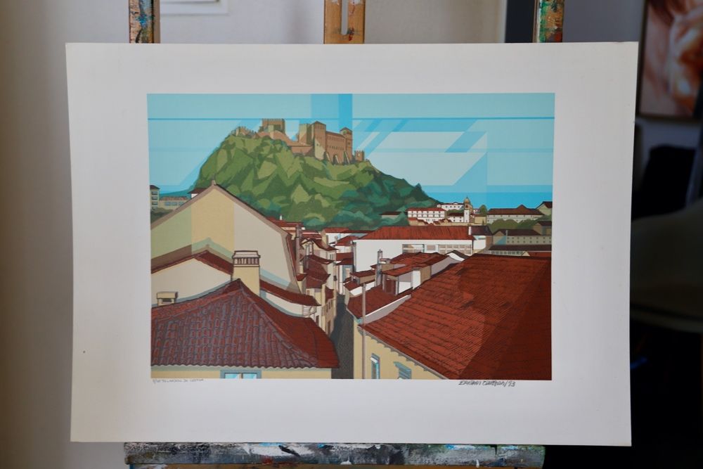 Serigrafia do artista Ernani Oliveira - Telhados de Leiria
