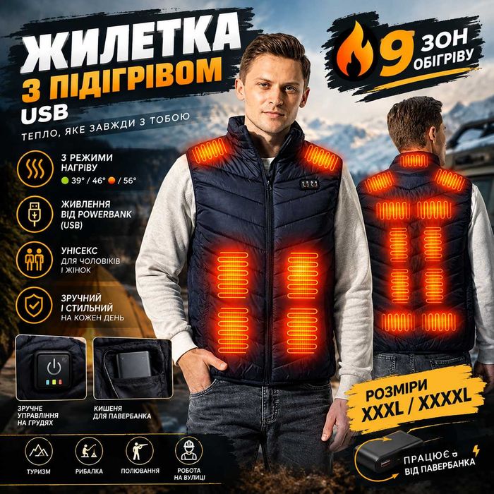 ‼️ Жилет з підігрівом на 9 зон жилетка с подогревом от PowerBank ‼️