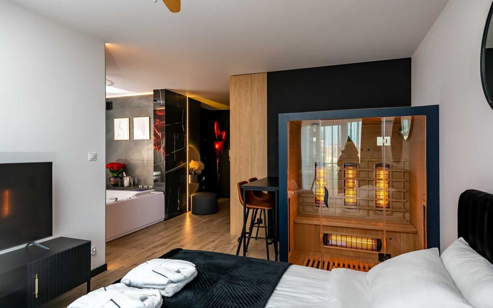 Zmysłowy Apartament VIP - prywatna sauna i jacuzzi tylko dla Was