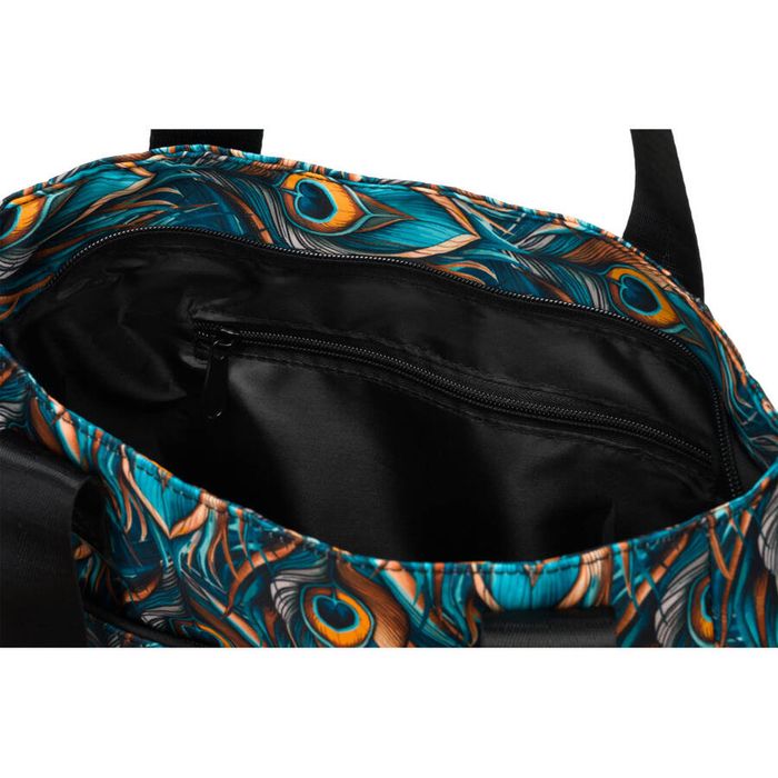 damska torebka shopper z tkaniny na ramię w pawie pióra - rovicky