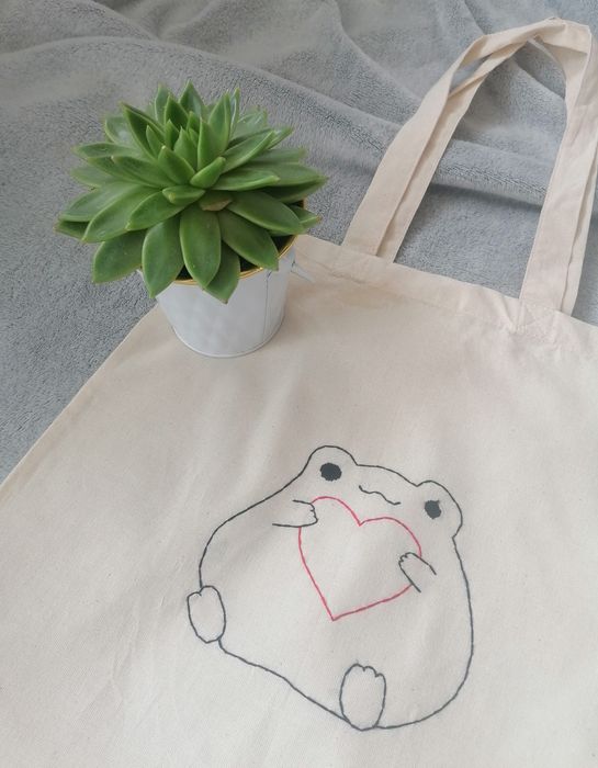 Jasna torba bawełniana z żabą żabką żaba frog