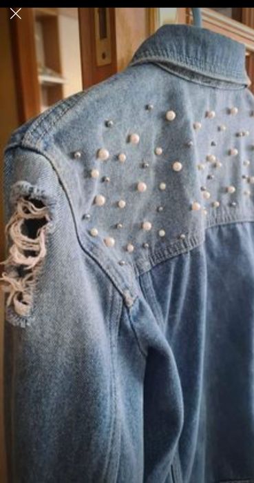 Blusão de ganga com pérolas