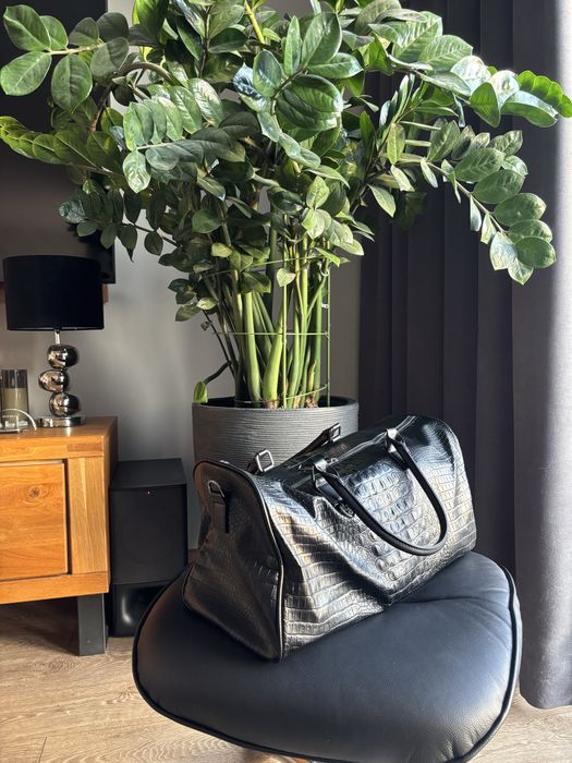 Czarna Torba Podróżna Italian Eco Leather Na silownie Duffle Bag