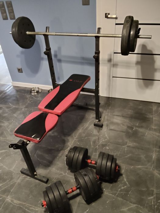 Siłownia domowa ławeczka gryf hantle obciążenie całość ok 60kg