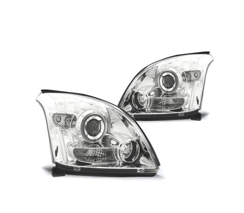 FAROIS FRONTAIS TOYOTA LAND CRUISER FJ120 03-08 OLHOS DE ANGEL FUNDO CROMADO CCFL