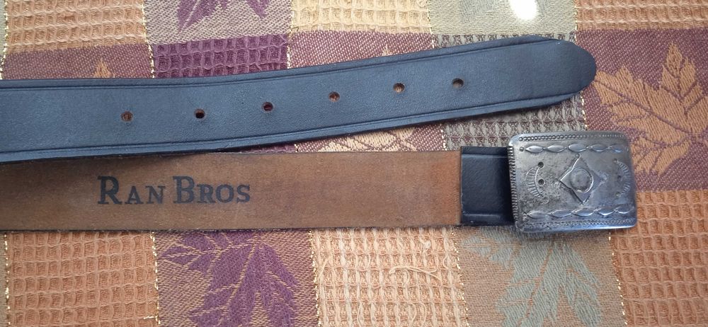 Ремень винтажный кожаный с посеребренной пряжкой Ran Bros