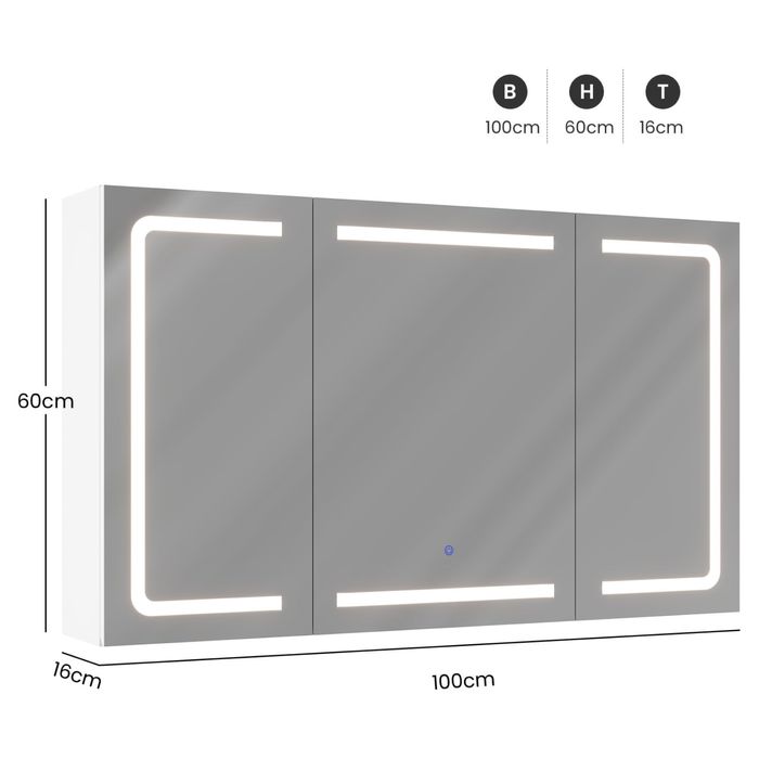 Biała szafka LED łazienkowa z lustrem 100x60cm