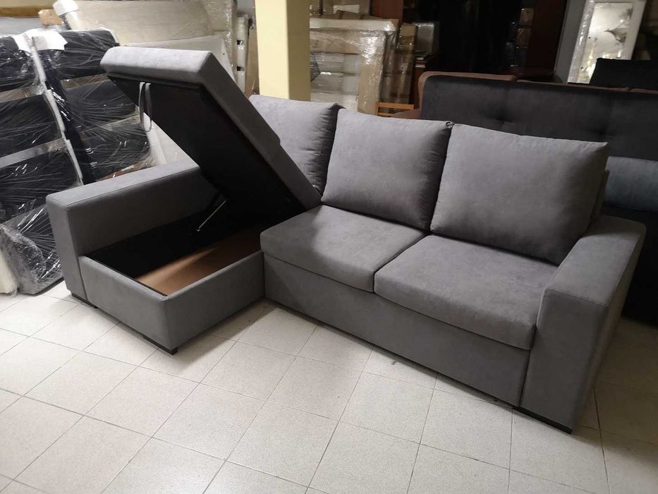 Sofá Chaiselongue com Cama + Bau Elevatório - NOVO - FABRICA - sofa